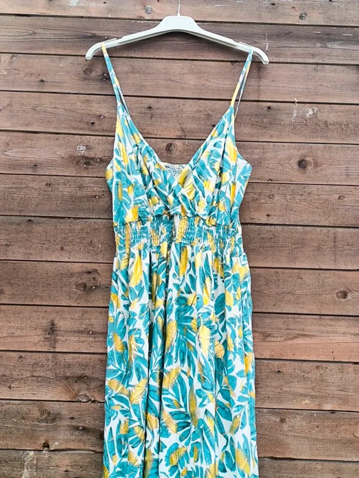 Robe longue imprimée tropicale verte et dorée été taille 40/42 - photo numéro 15