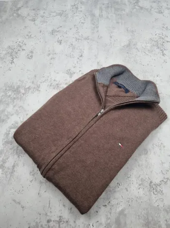 Pull zippé Tommy Hilfiger marron L Hommes (mesures en photos)