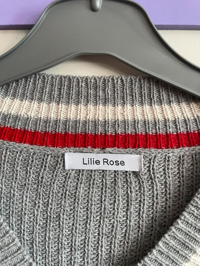 Pull long gris, noir et blanc, taille unique, marque Lilie Rose - photo numéro 2