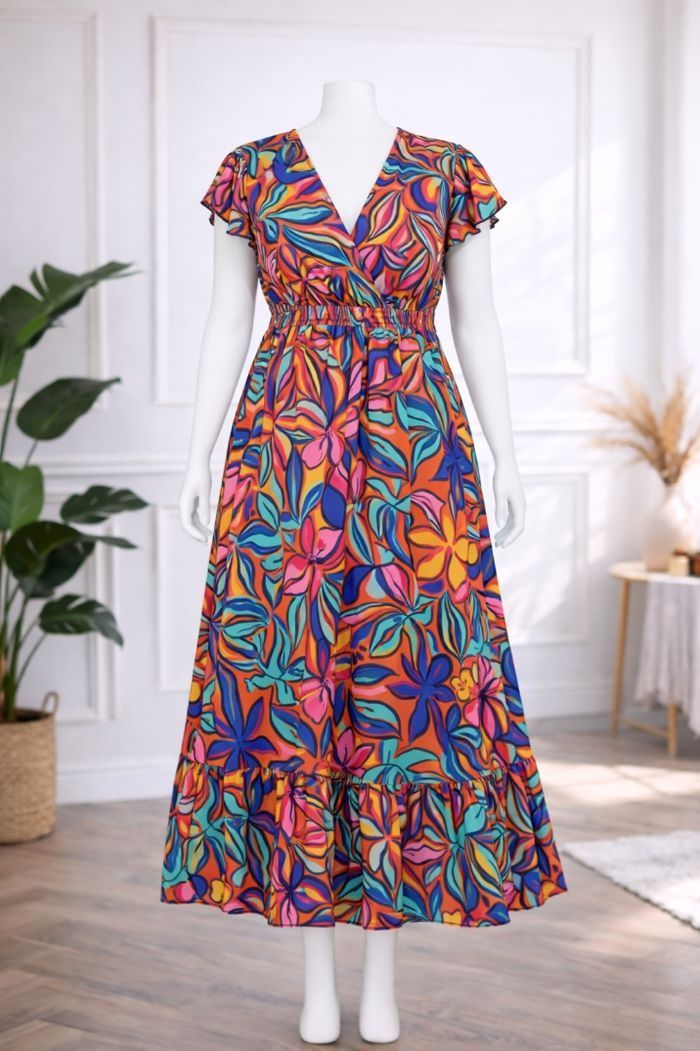 Robe longue enflammée éclosion tropicale Femme taille 54 marque Boohoo 💍 - photo numéro 4