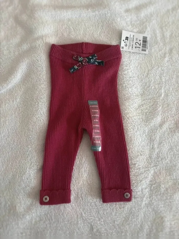 Legging bébé fille rouge côtelé Obaïbi – 3 mois - photo numéro 2