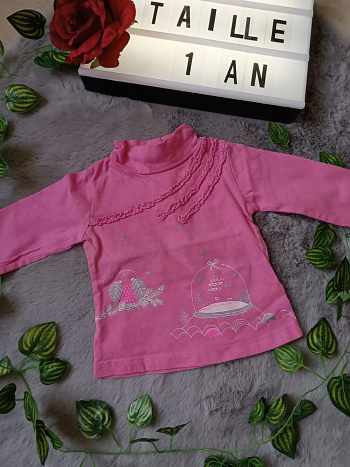 Sous pull rose avec oiseau 12 mois