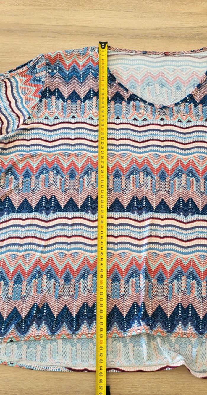 T-shirt blouse manches courtes à motifs bleu blanc corail Blancheporte Taille 54/56 - photo numéro 9