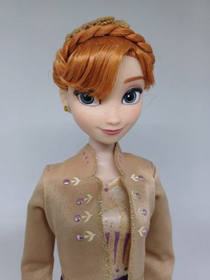 Rare 2 poupées Anna et Elsa Reine des neiges 2 Frozen Disney robe dorée mauve princesse - photo numéro 9