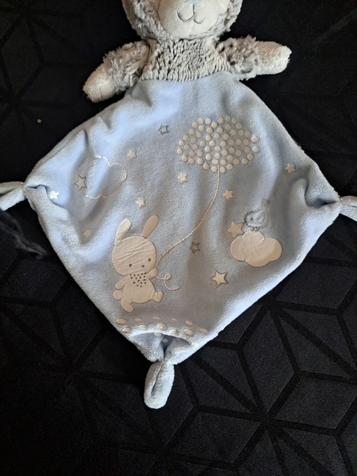 Doudou lapin bleu gris blanc - photo numéro 3