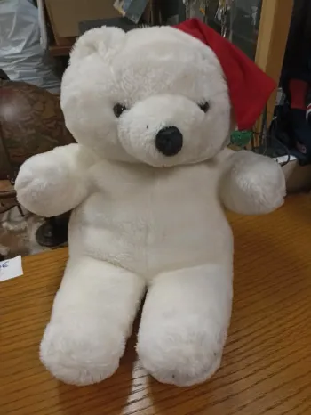 Peluche ours blanc avec son bonnet de Noël