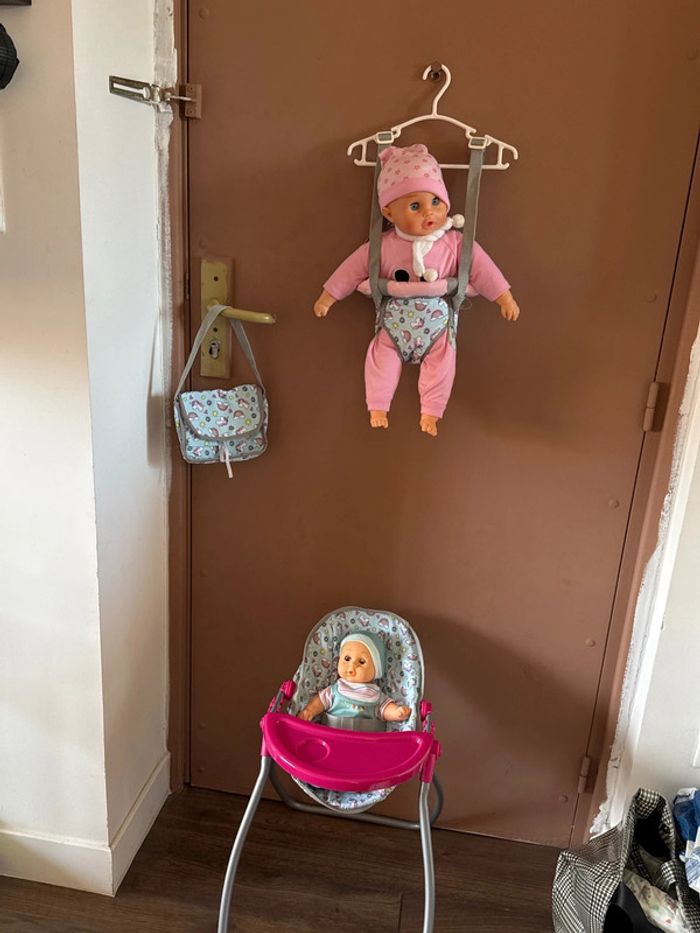 Trio Chaise haute, porte bébé, sac - Poupon