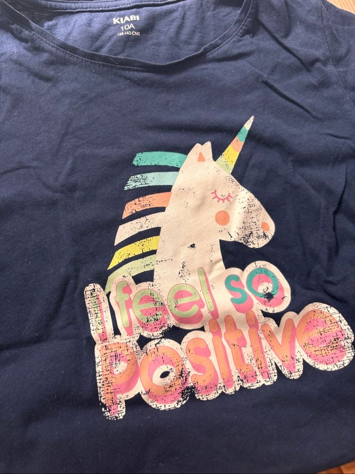 Ensemble jupe en jean moutarde et t-shirt marine licorne 8/10ans - photo numéro 2