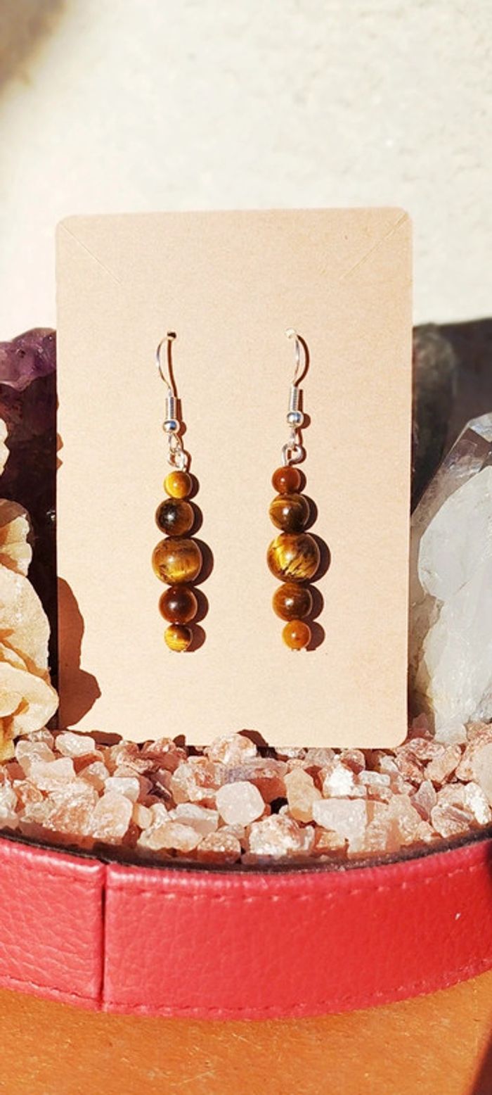 Boucles d'oreilles en Œil de Tigre - photo numéro 2