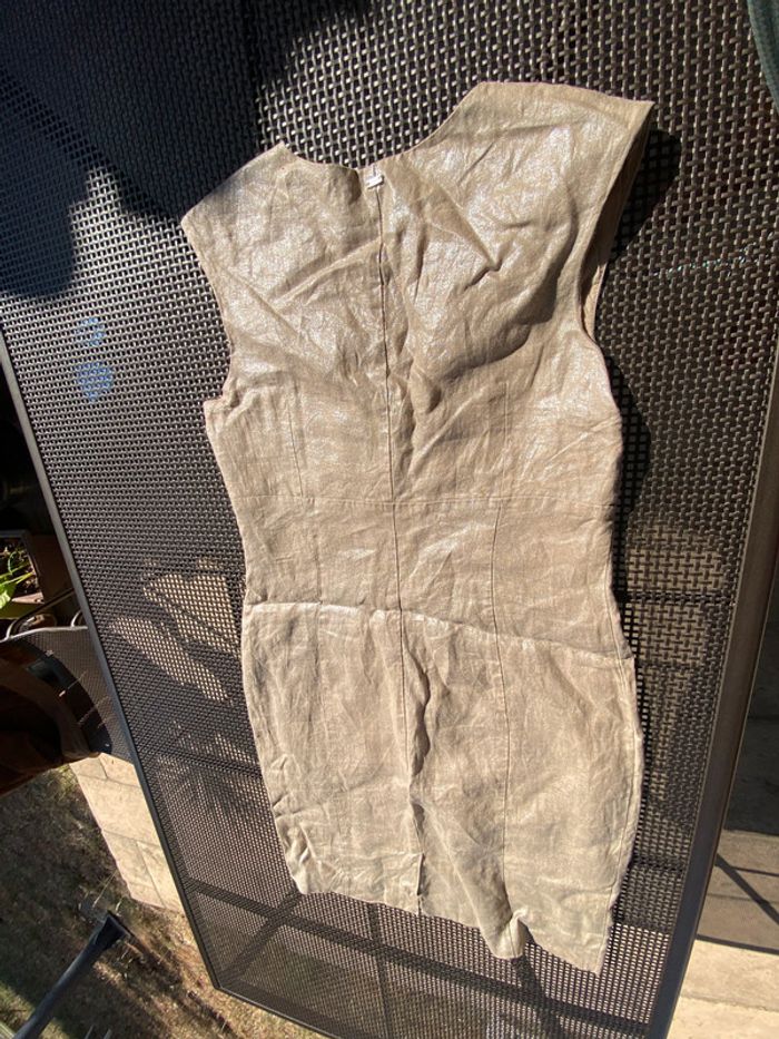 Belle robe  IKKS  lin et soie beige doré 42 - photo numéro 12