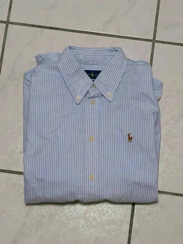 Chemise Ralph Lauren Slim Fit Rayée Bleu/Blanc – Élégance Vintage Y2K - photo numéro 4