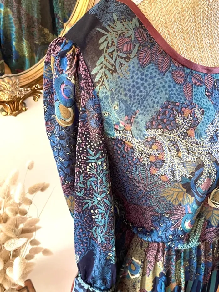 Robe à Motifs Végétal Panthère Plissé – Multi-Couleurs – Vintage – Taille M - photo numéro 8
