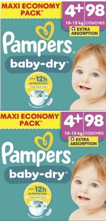 Lot de 196 couches Pampers baby dry taille 4+