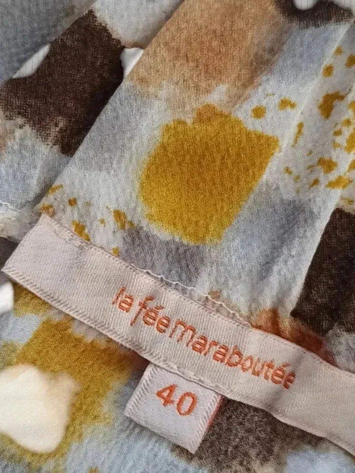 jupes mi-longue La Fee Maraboutee taille haute à motifs jaune marron gris taille L - photo numéro 10