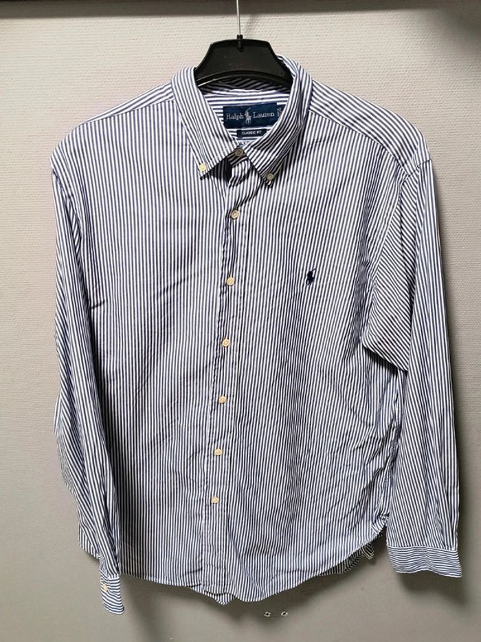 Chemise Ralph Lauren rayée bleu marine & blanc – Classic Fit – Vintage Y2K - photo numéro 2