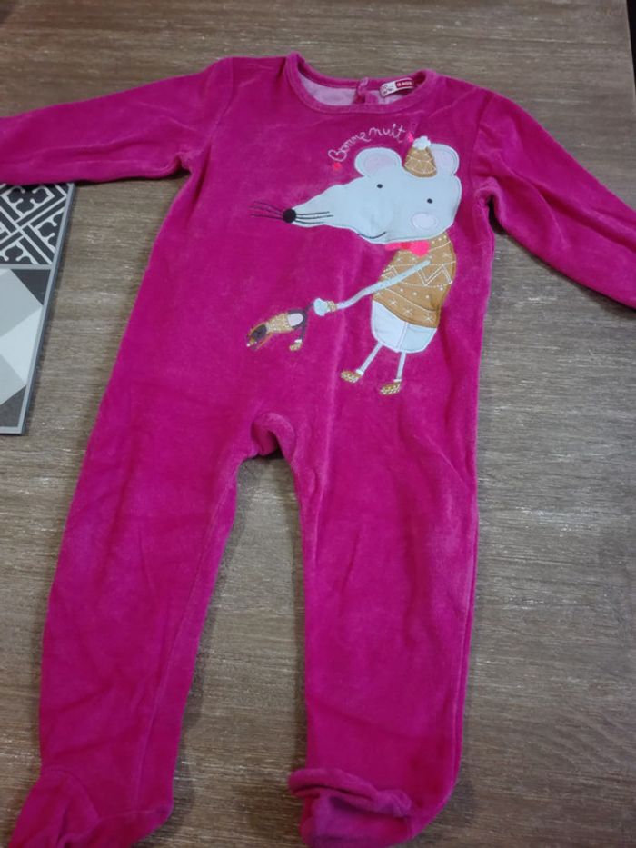 Pyjama velours souris rose DPAM bébé fille 18 mois