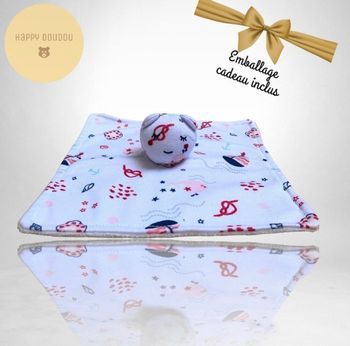 Doudou Chat carre motifs marin Sergent Major DP47