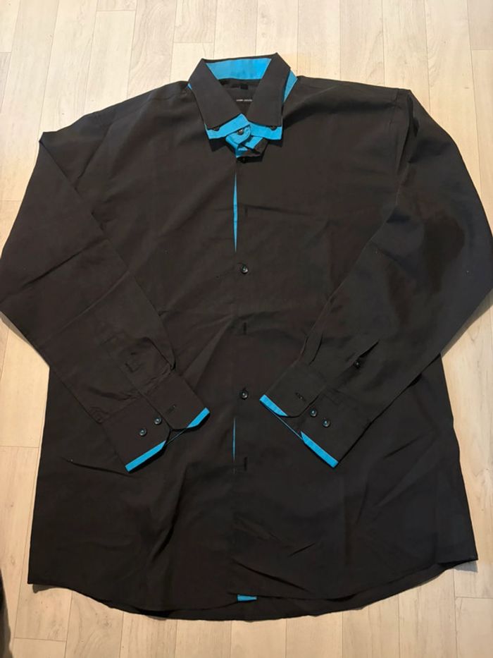 Chemise noir et turquoise 43/44 Adriano jacometti manches longues très bon état