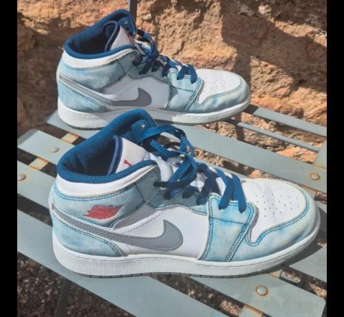 Sneakers montantes 1 Mid French Blue Fire Red Jordan - photo numéro 3