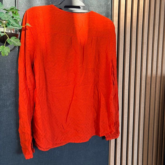 Blouse Bréal orange-rouge, taille L, laçage col, peu portée - photo numéro 4
