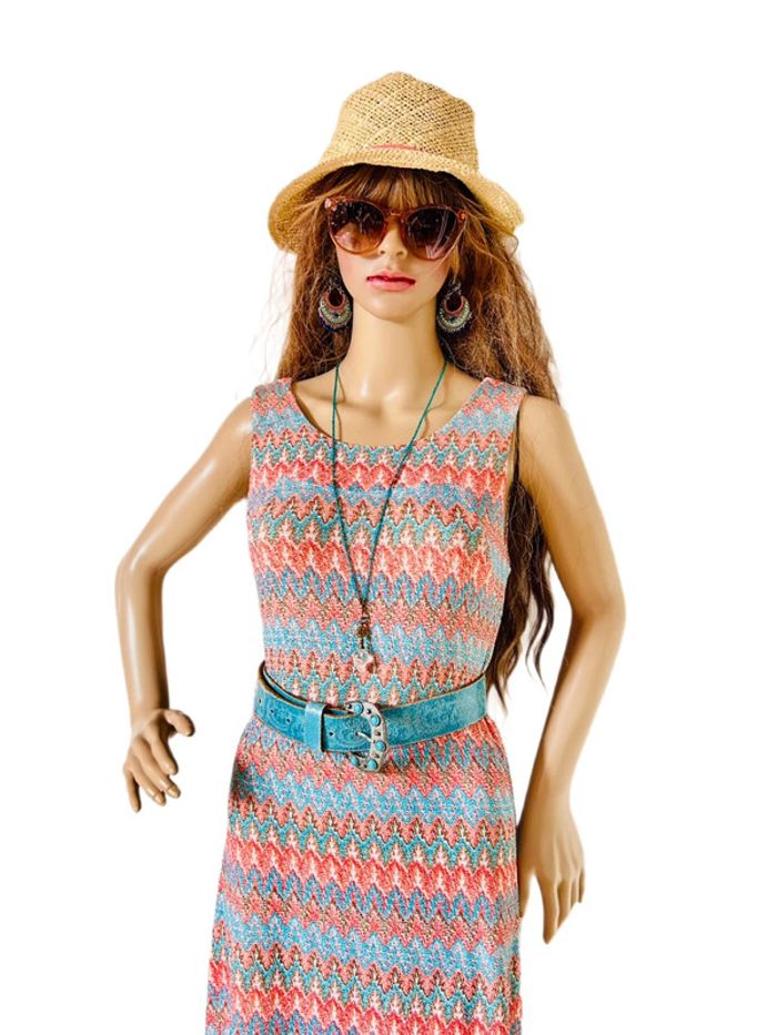 🧡🌞Robe vintage lurex hippie chic retro funky soul summer dress🌞🩵 - photo numéro 5