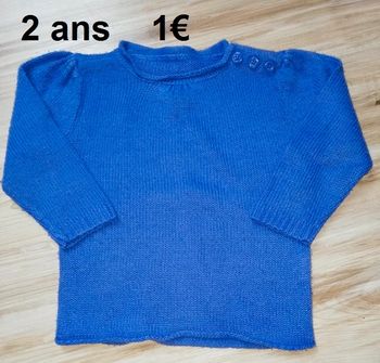 Pull 2 ans bleu / lilas en laine