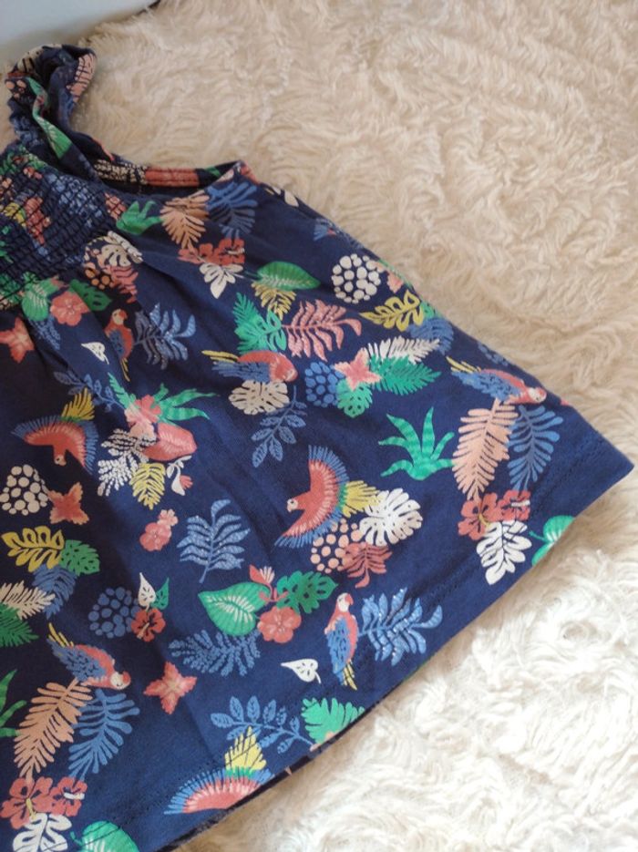 Tee shirt chemise sans manche à bretelles Fille 9 mois Jungle Perroquet Tao 100% coton - photo numéro 5