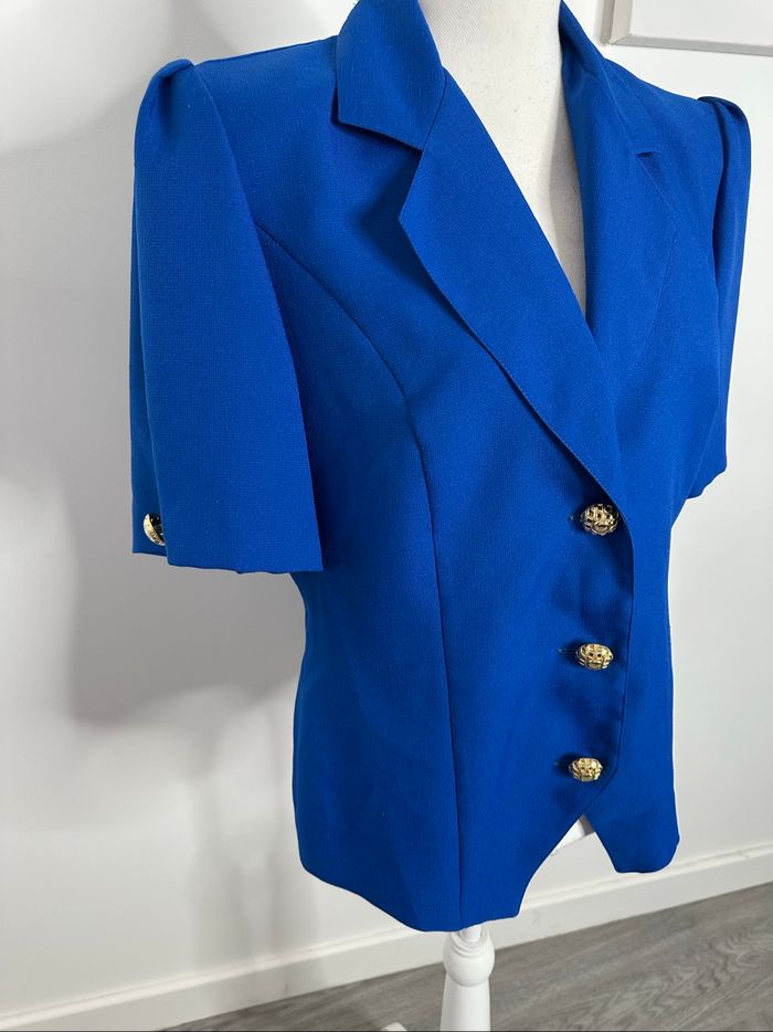 Blazer à manches courtes bleu roi et doré Vintage T42 XL - photo numéro 6