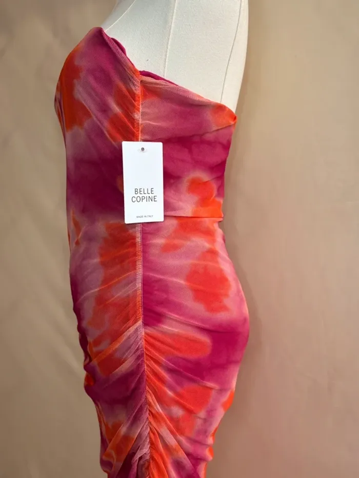 Robe bustier moulante tie and dye rose fuchsia orange – effet drapé - photo numéro 2