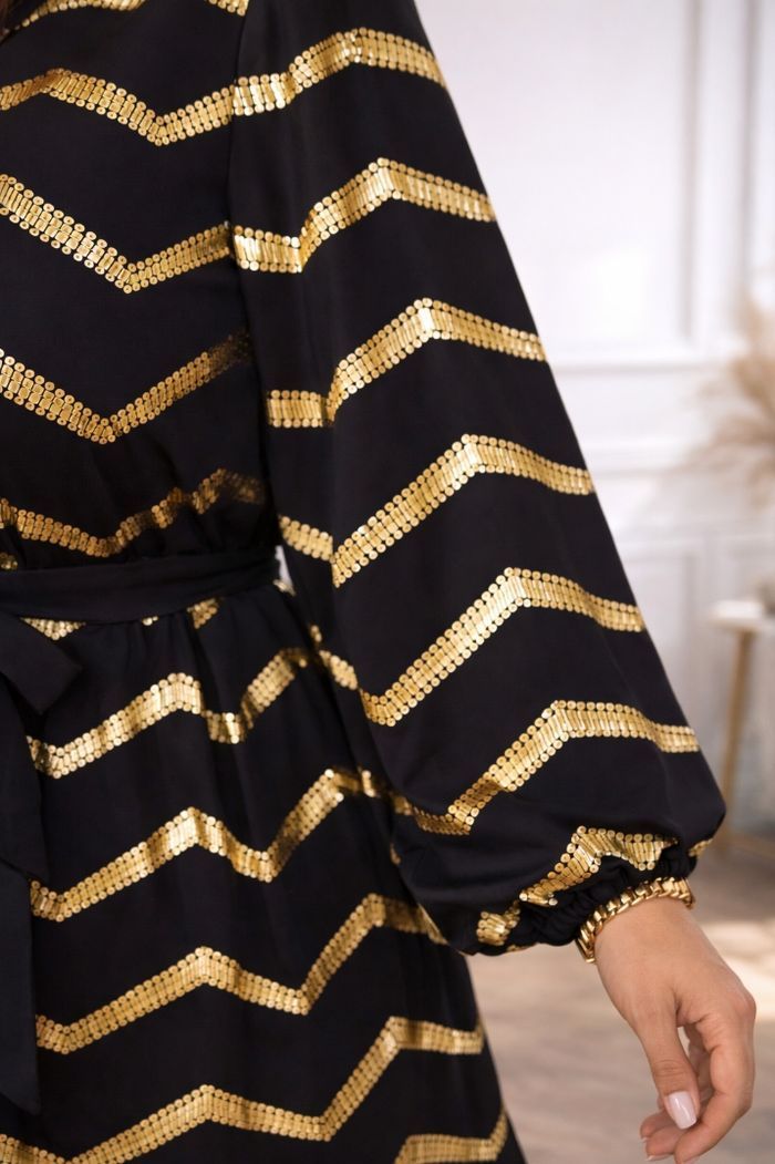 Robe chemise noire élégante à chevrons dorés Femme taille 54 marque Asos 💍 - photo numéro 4