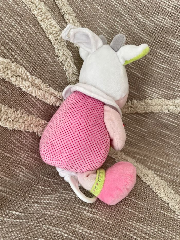 Peluche doudou musical 26cm mots d’enfants vache rose et blanche très bon état - photo numéro 3