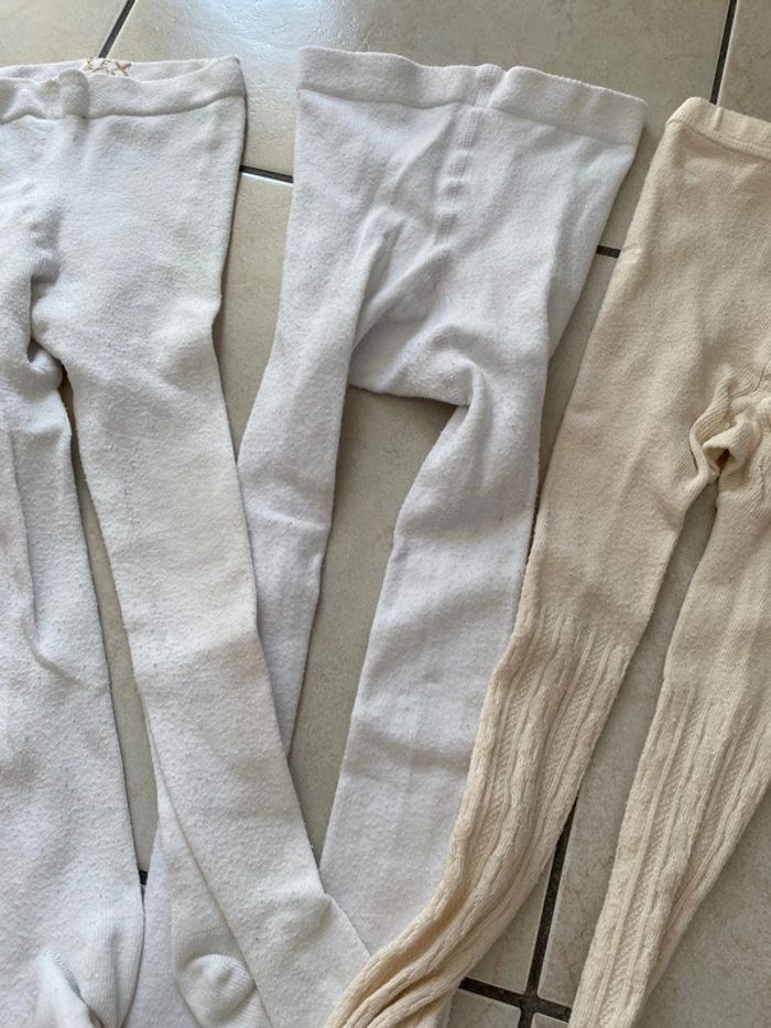 Lot de 3 collants fille 24 mois blanc beige - photo numéro 2