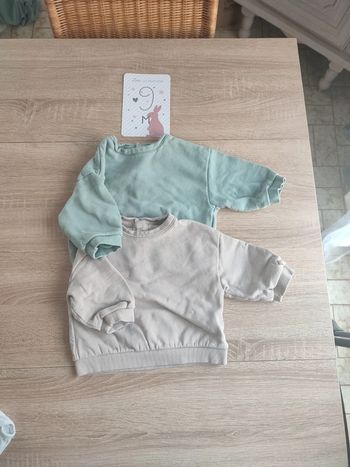Lot 2 sweats taille 9 mois, marque Kiabi