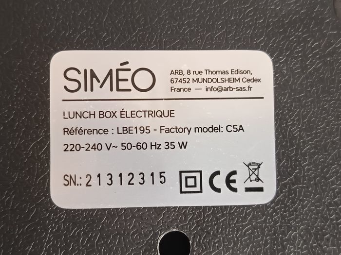 Lunch box Noir SIMEO Electrique LBE195 Neuf et Complet 35W prise EU 1,5L - photo numéro 7