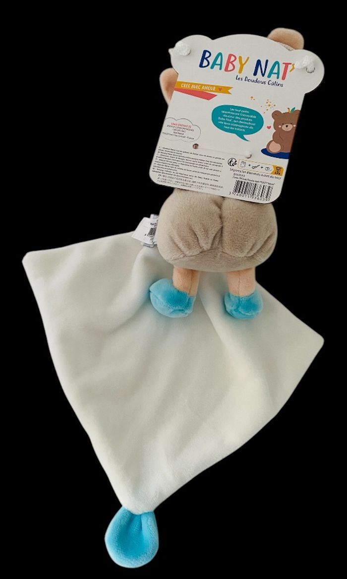 ❤️ Doudou Lapin Mouchoir POUPI Nature BABY NAT Babynat Beige Bleu Blanc - photo numéro 2