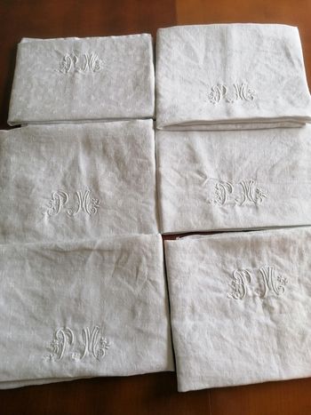 6 torchons vintage coton monogramme PM