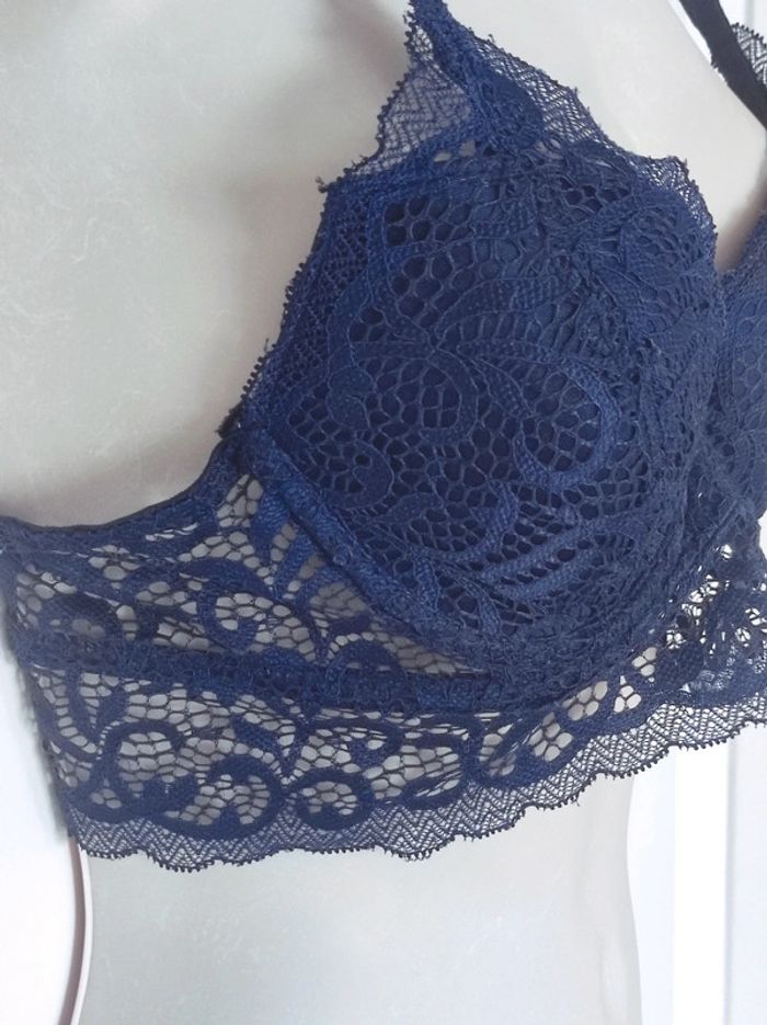 Soutien-gorge bustier bleu marine dentelle nœud/ Eldys - 90A - photo numéro 3