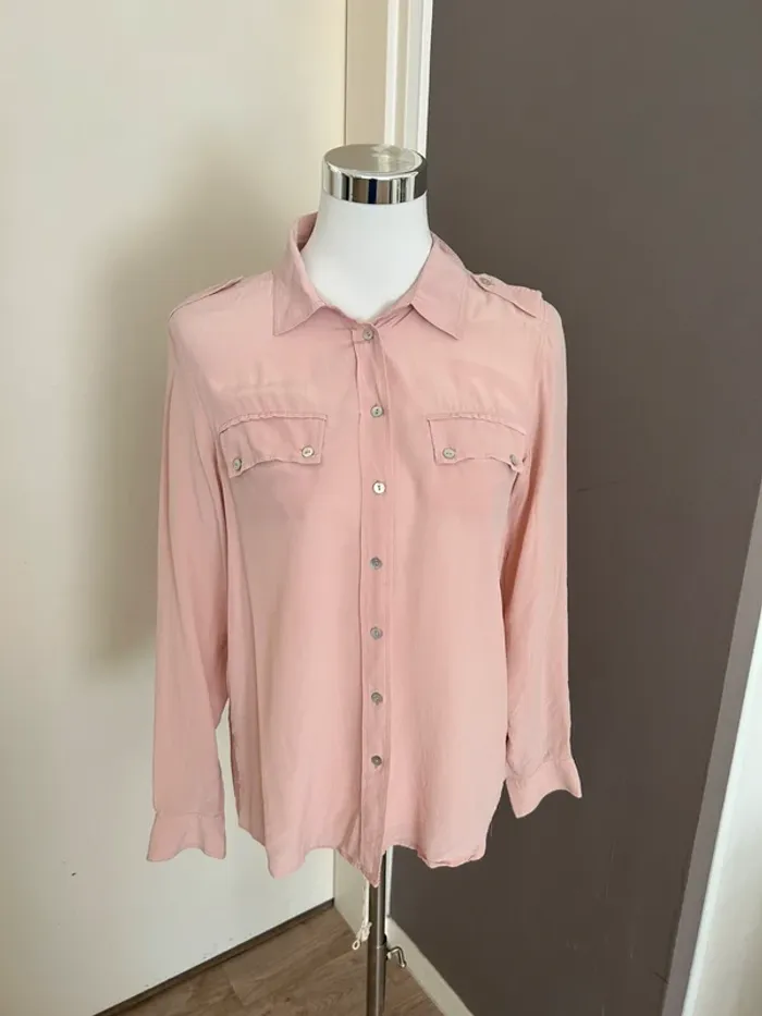 Gerard Darel, top haut blouse chemise  rose soie , femme, taille 38