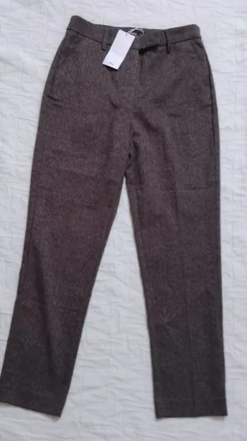 Mango pantalon a pince marron tweed