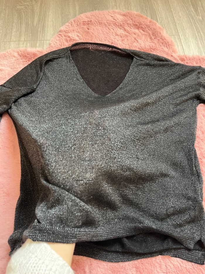Teeshirts pailleté très fin M/L gris noir - photo numéro 5
