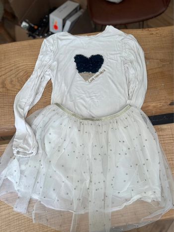 Ensemble tape-à-l’œil orchestra 14 ans, jupe tutu en tulle, princesse, cérémonie T-shirt doré cœur