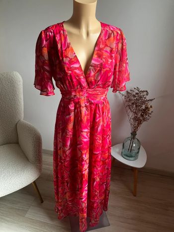 Sublime robe longue rose orange rouge