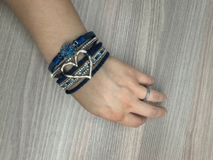 Bracelet multi branches bleu bohème chic amour cœur aimanté neuf