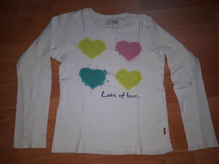 Tshirt ML blanc imprimé coeurs T 12 ans