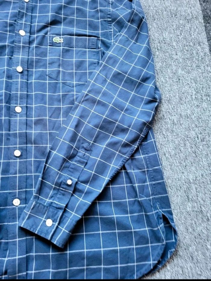 Chemise Lacoste Bleu à Carreaux Blanc - Manches Longues - Taille L - 100 % Coton - photo numéro 9