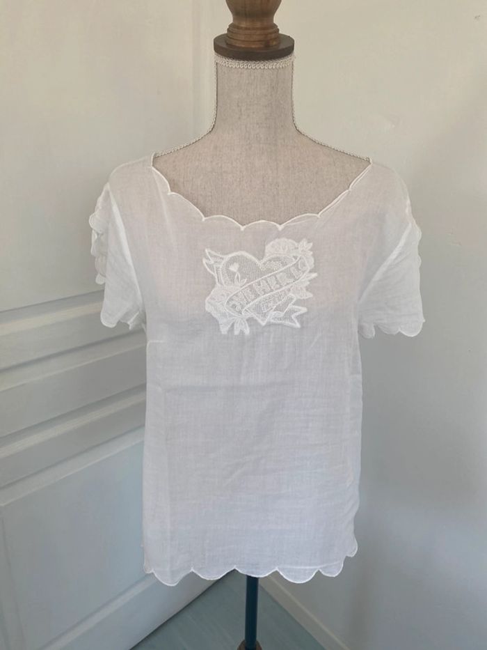 T shirt blanc voile broderie klaya L