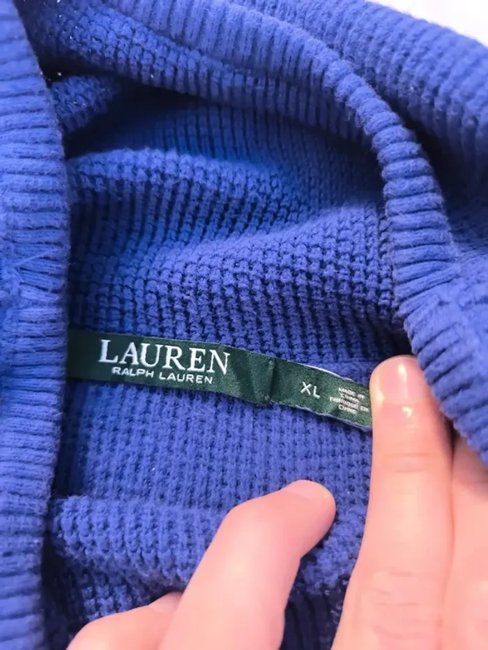 Pull bleu Ralph Lauren femme taille XL petit prix car découpé en bas - photo numéro 8
