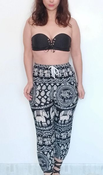 Pantalon fluide été motif ethnique éléphants