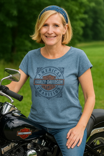 Tee-shirt Harley Davidson femme bleu ciel en XXL