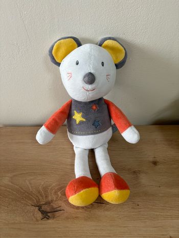 Doudou peluche souris orange gros étoile sucre d orge